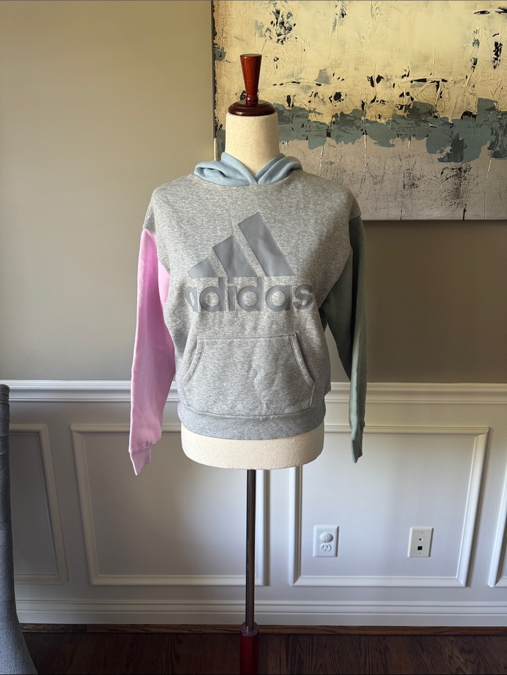 Girls Adidas Gray Colorblock Crewneck Hoodie Size 14 NWT
